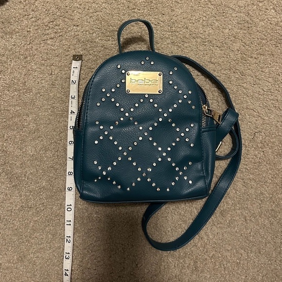 Bebe Teal Rhinestone Backpack Purse - Picture 5 of 14